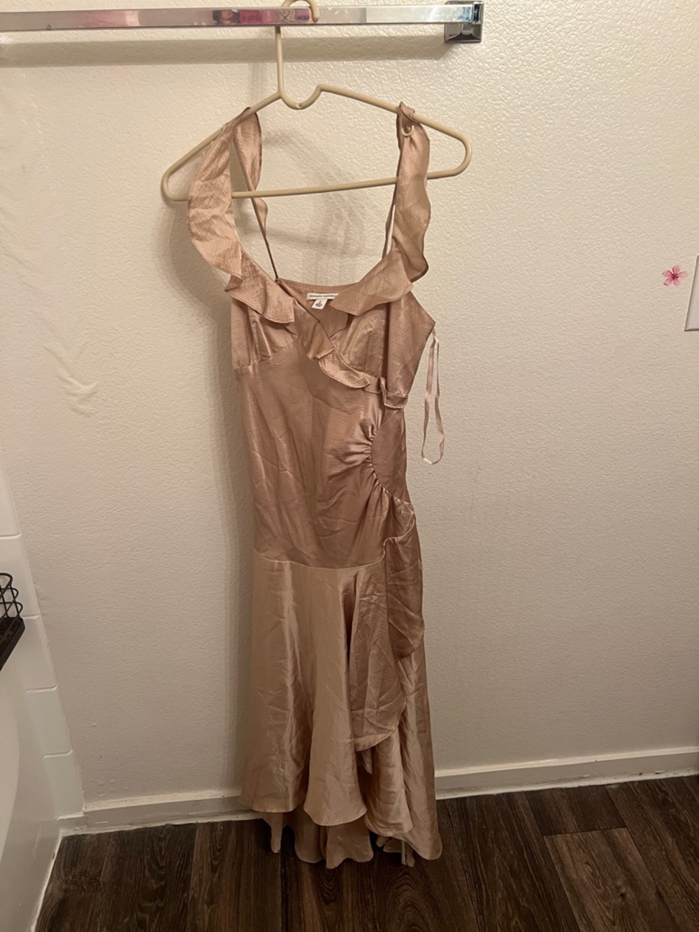 Banana Republic One-Shoulder Ruffle Satin Dress in Blush Pink